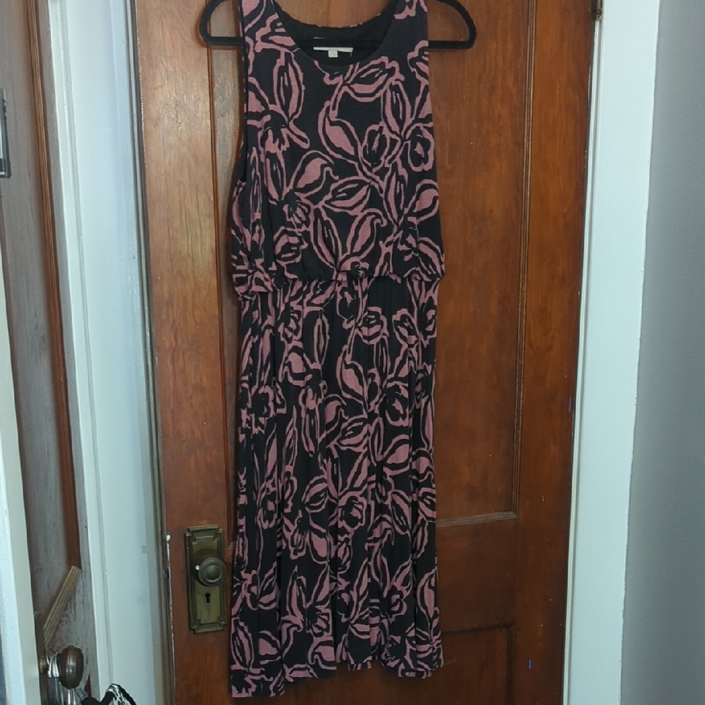 LOFT Black and Pink Halter Midi Sundress